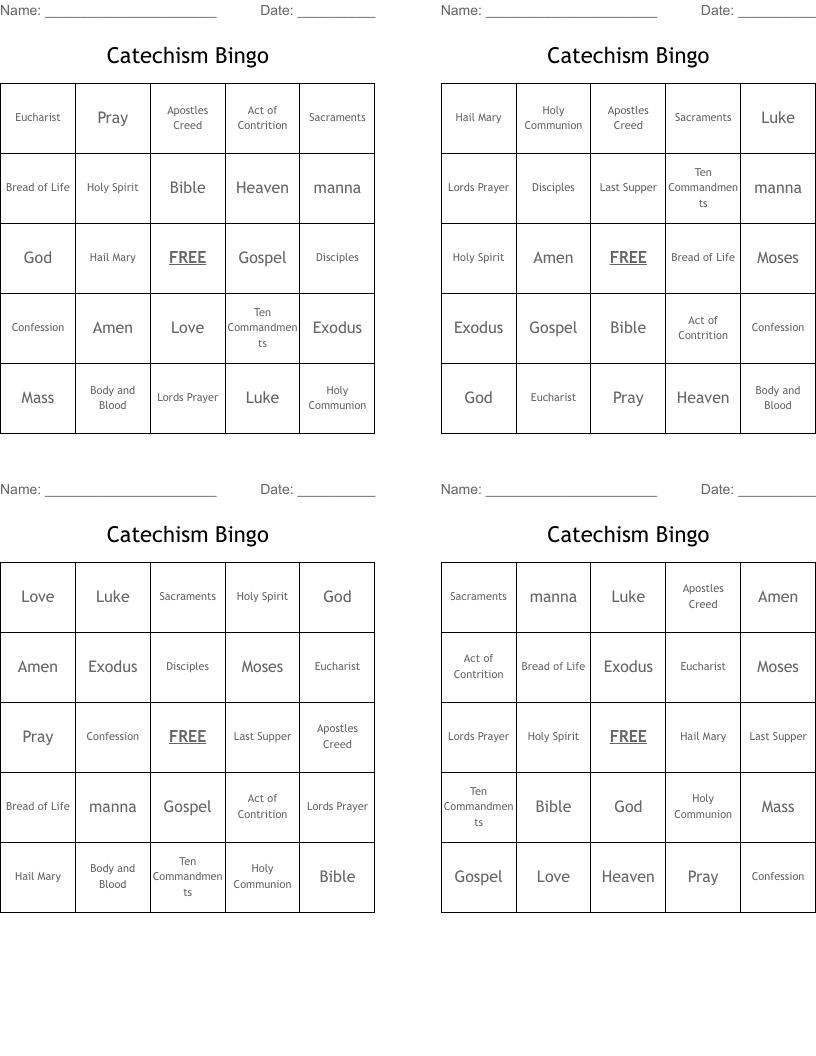 Catechism Bingo