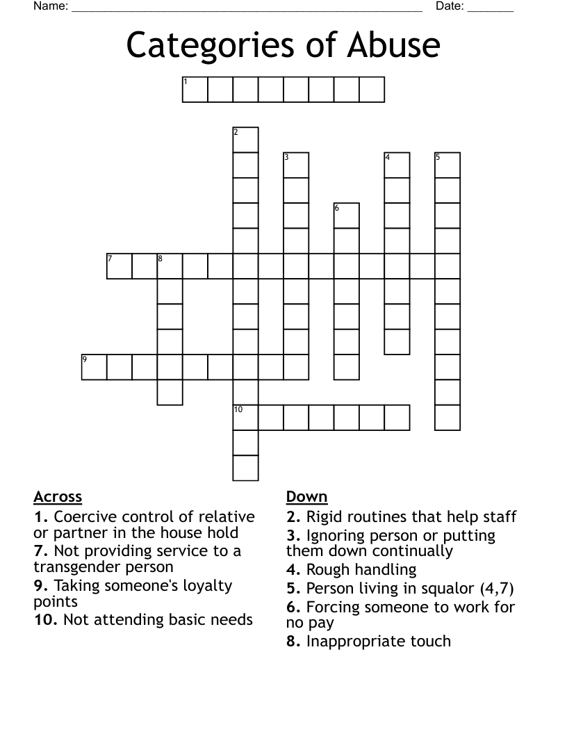 Categories of Abuse Crossword