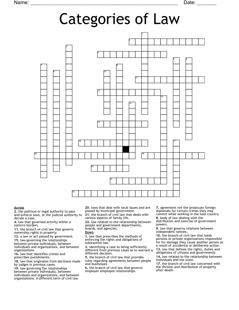 Categories of Law Crossword