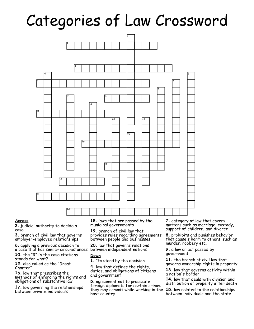 Categories of Law Crossword