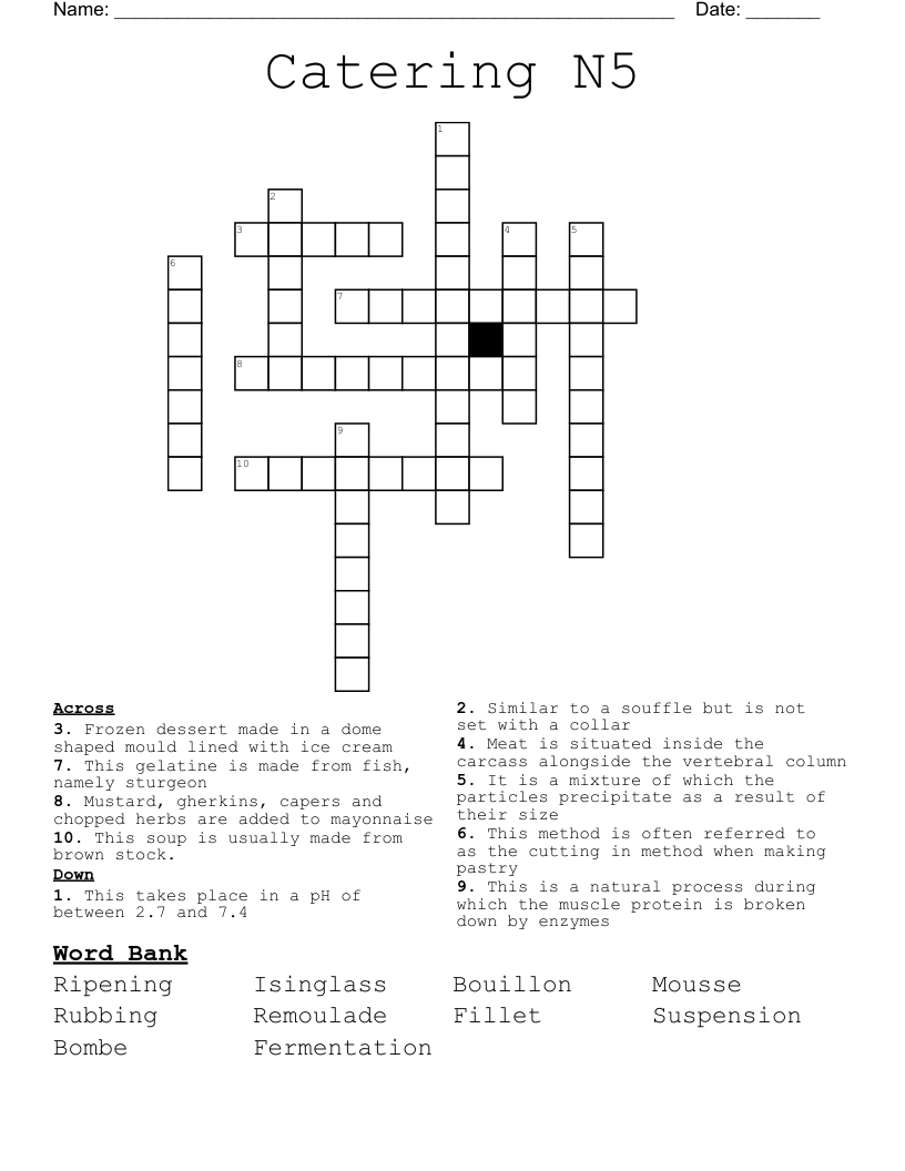 Catering N5 Crossword