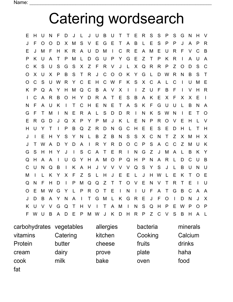 Catering wordsearch