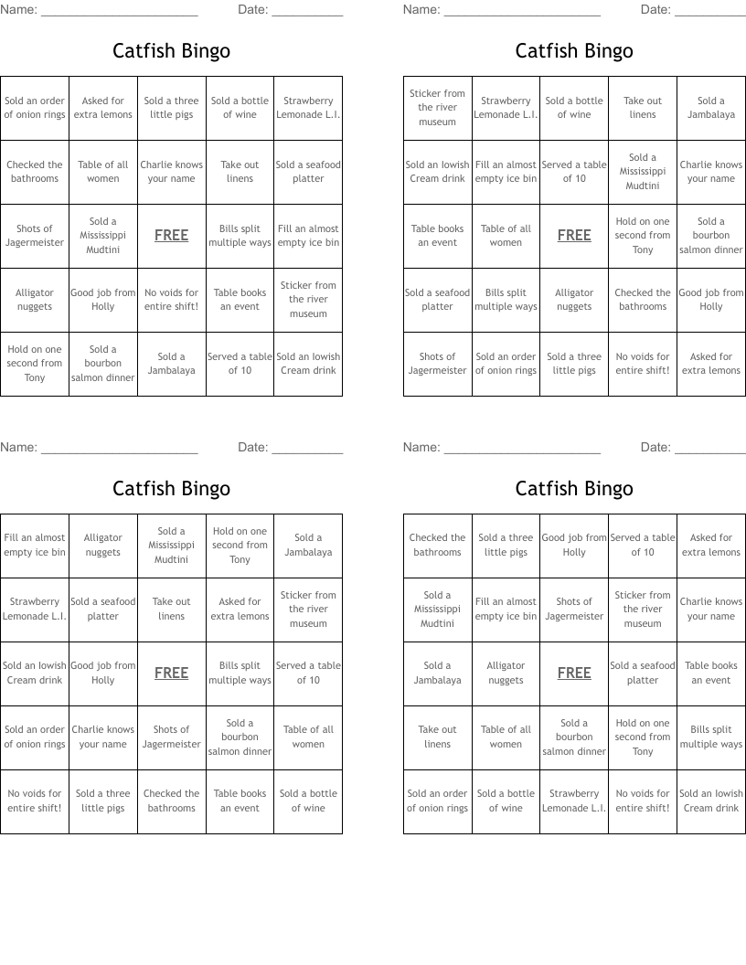 Catfish Bingo