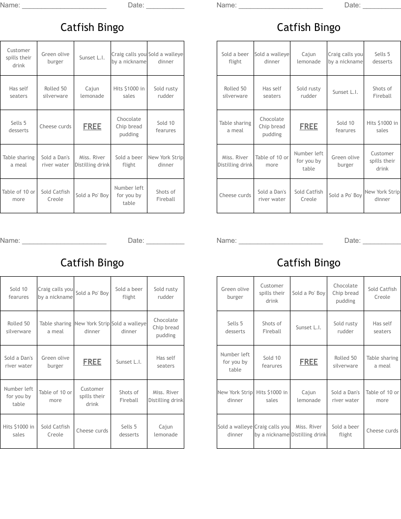 Catfish Bingo