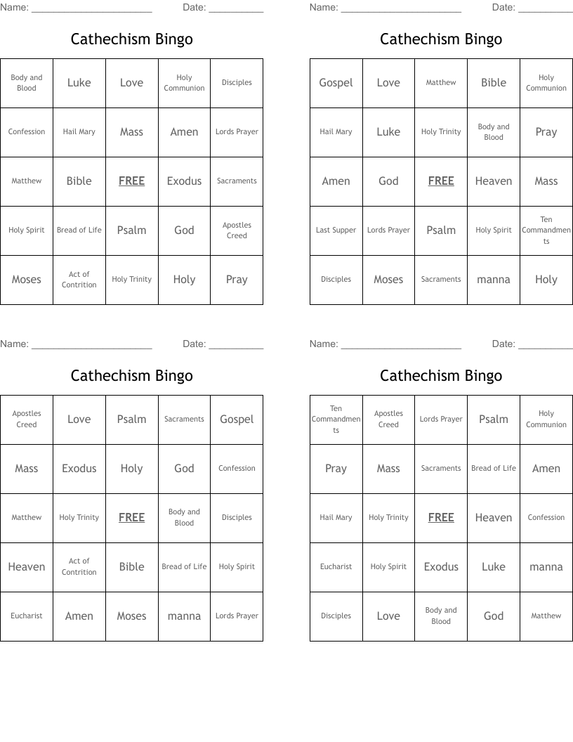 Cathechism Bingo