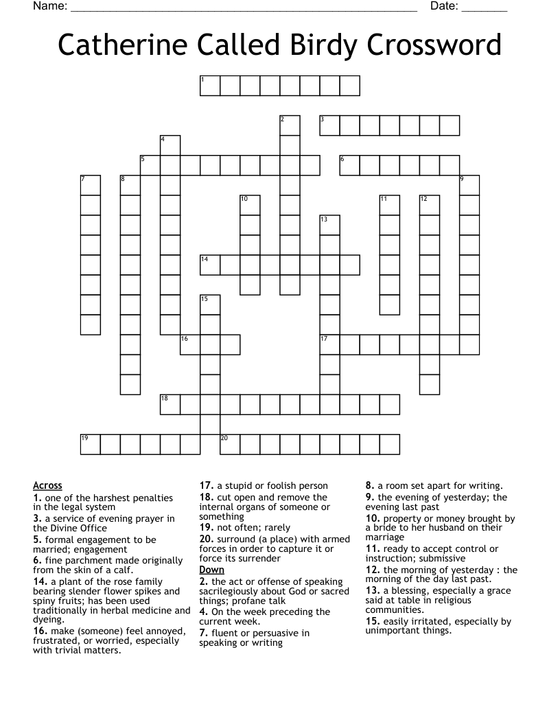 Catherine Called Birdy Crossword