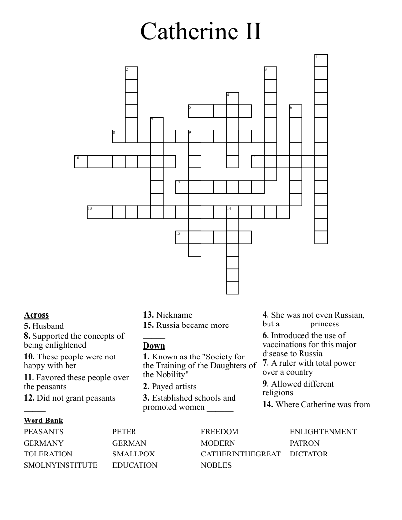 Catherine II Crossword