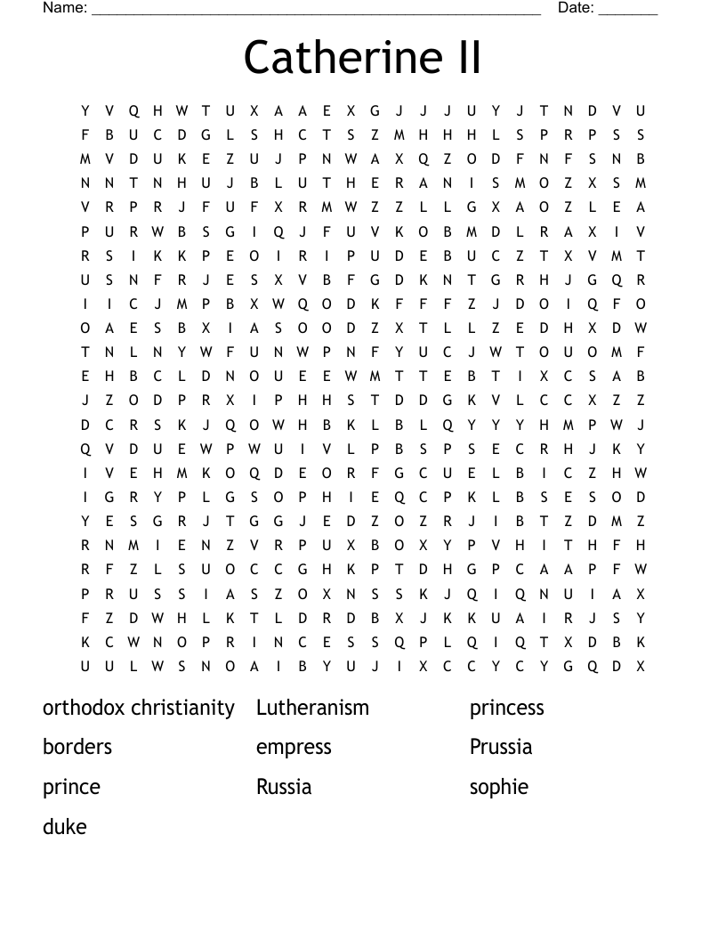Catherine II Word Search