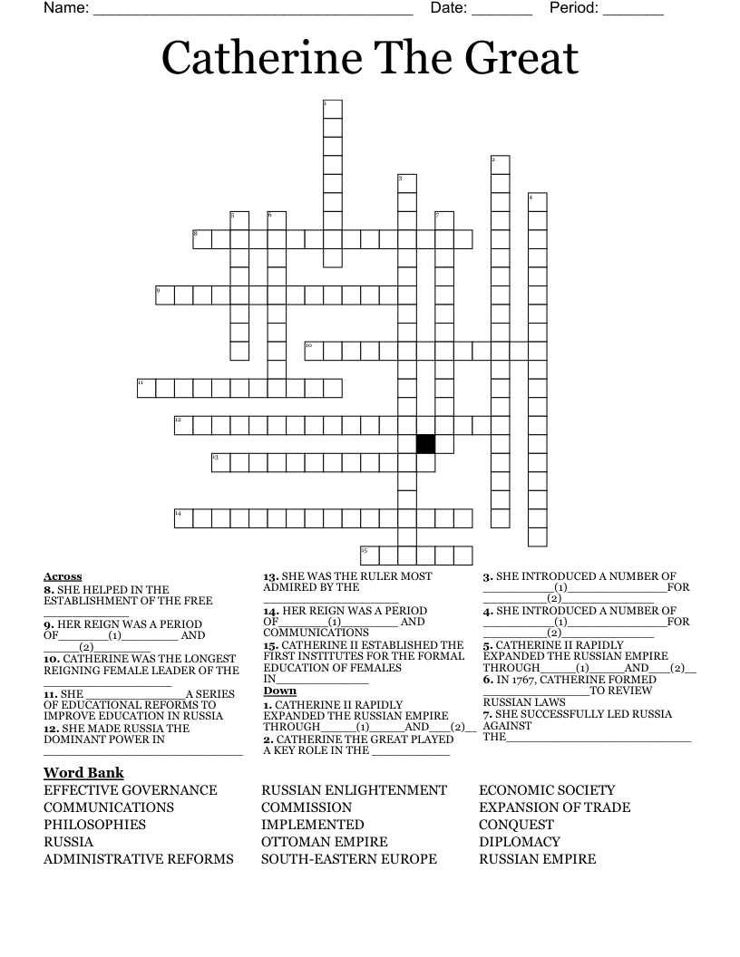 Catherine The Great Crossword