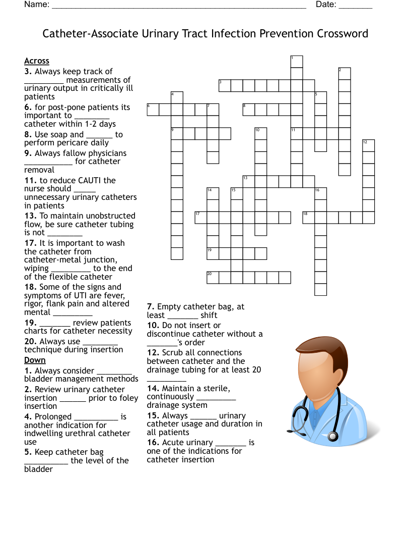 Catheter-Associate Urinary Tract Infection Prevention Crossword