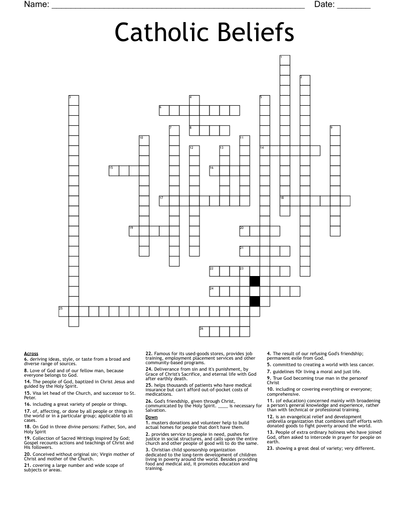 Catholic Beliefs Crossword