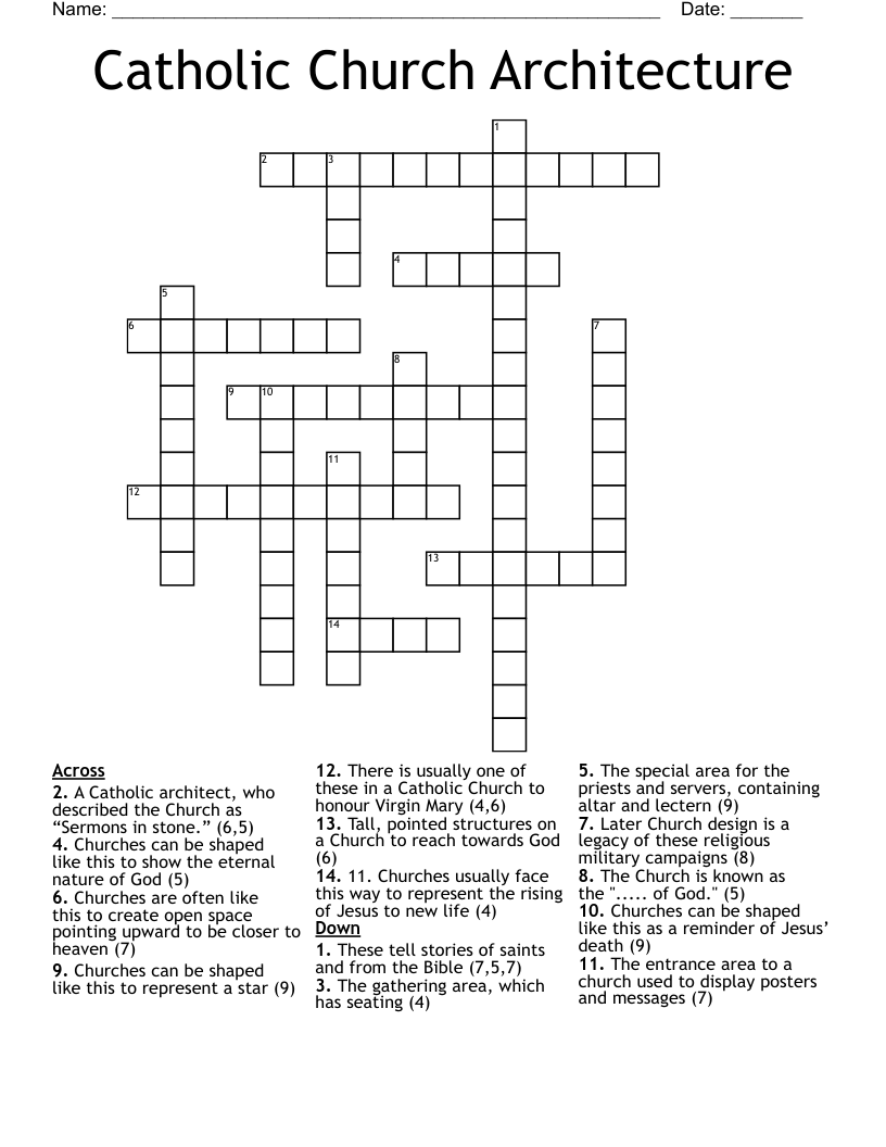 Catholic Church Architecture Crossword