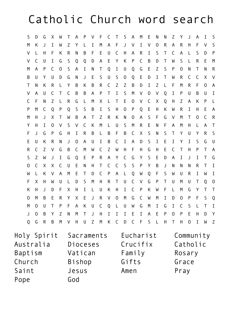 Catholic Church word search 