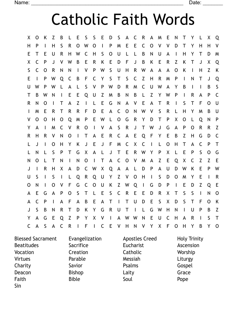 Catholic Faith Words Word Search