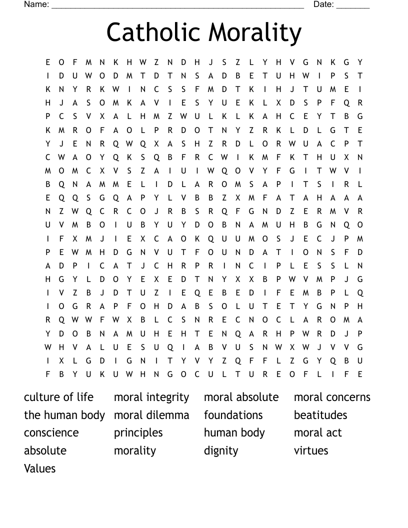 Catholic Morality Word Search