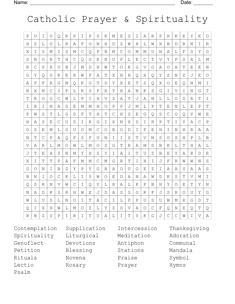Catholic Prayer & Spirituality  Word Search