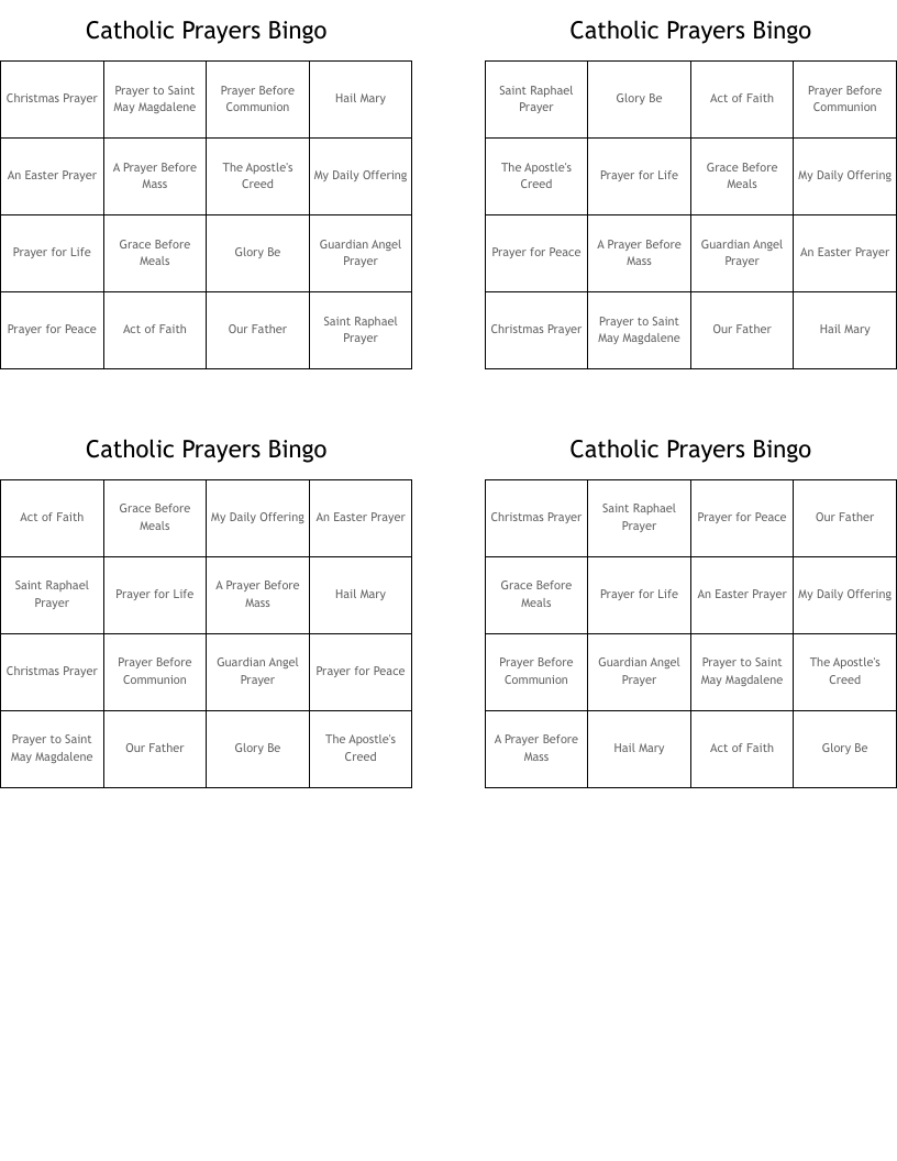 Catholic Prayers Bingo