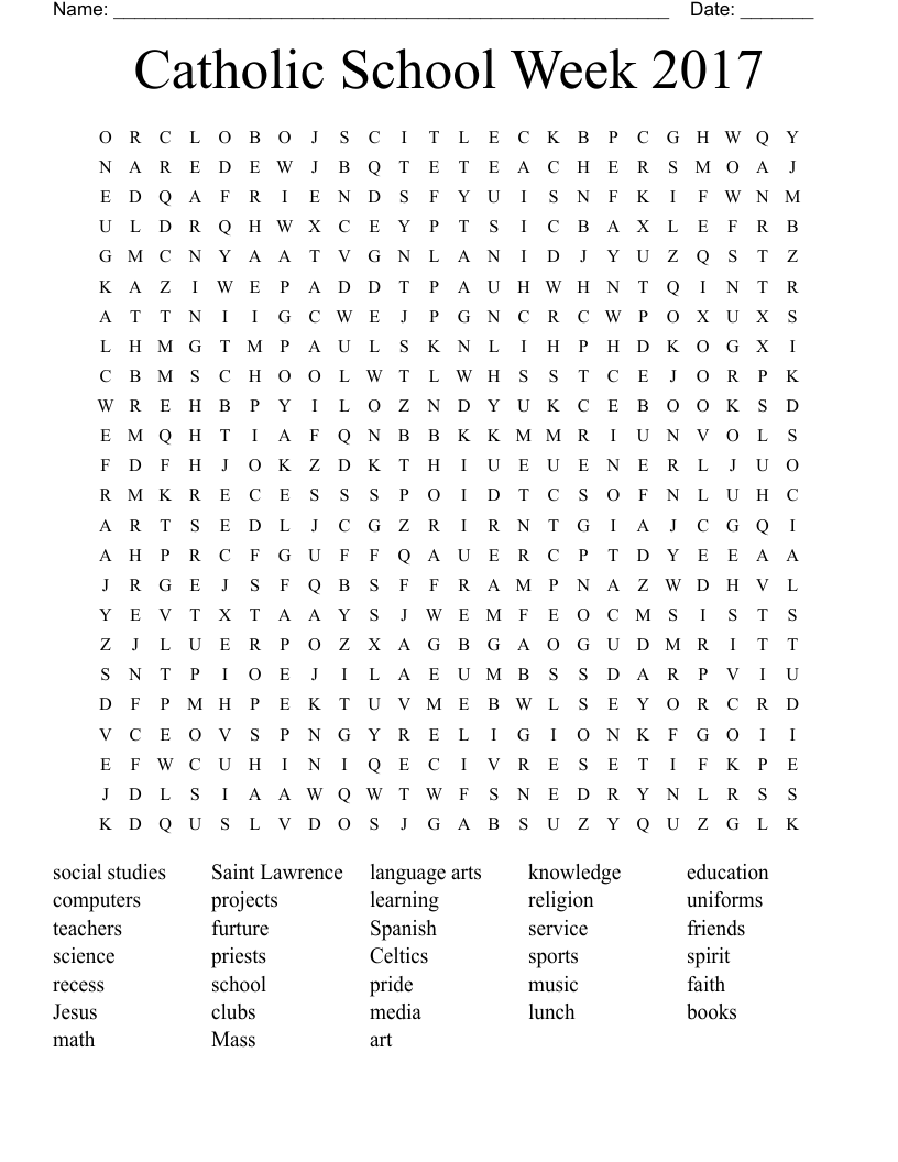 Catholic School Week 2017 Word Search