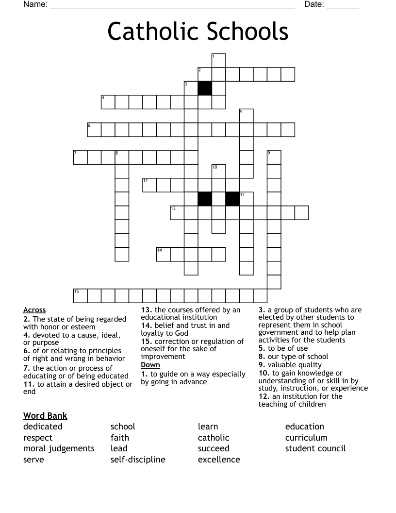 Catholic Schools Crossword