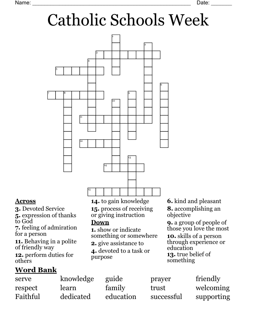 Catholic Schools Week Crossword