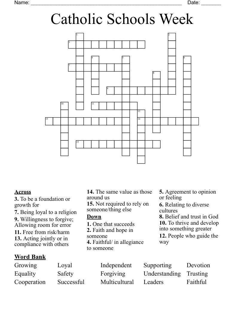 Catholic Schools Week Crossword