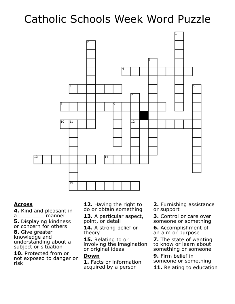 Catholic Schools Week Word Puzzle Crossword