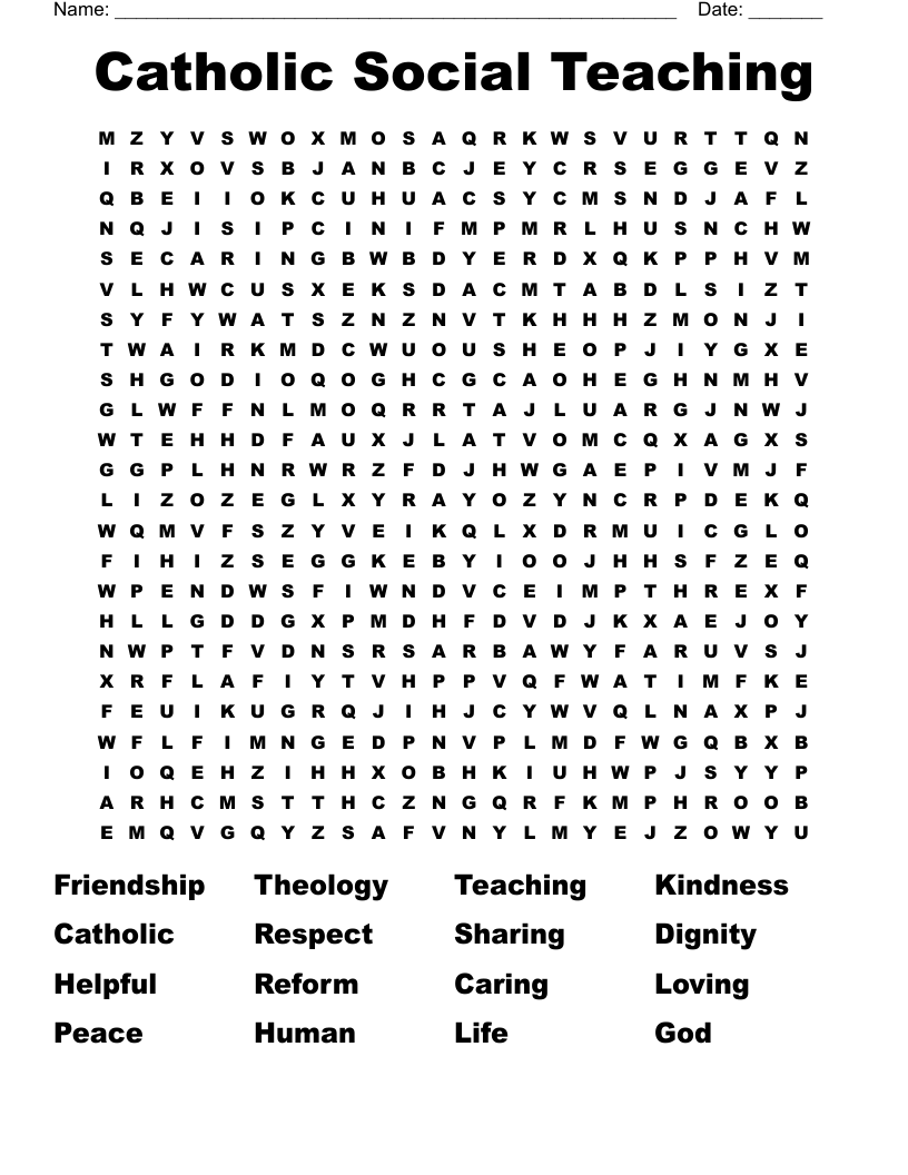 Catholic Social Teaching Word Search