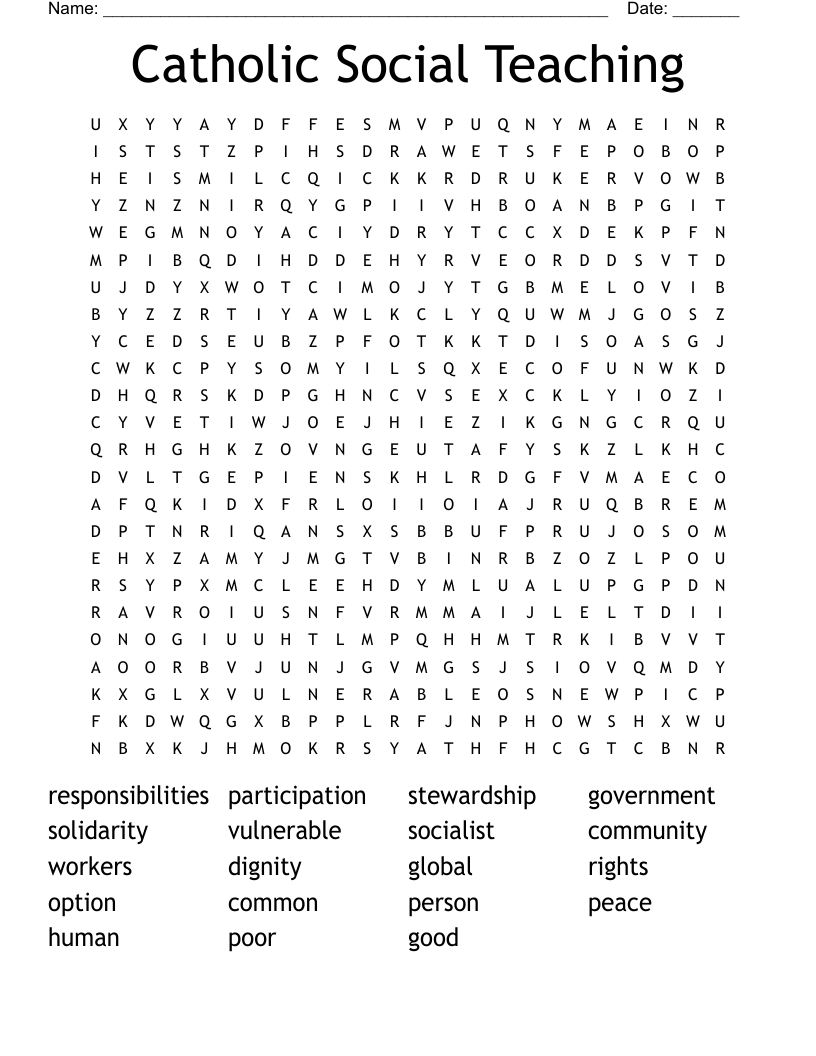 Catholic Social Teaching Word Search
