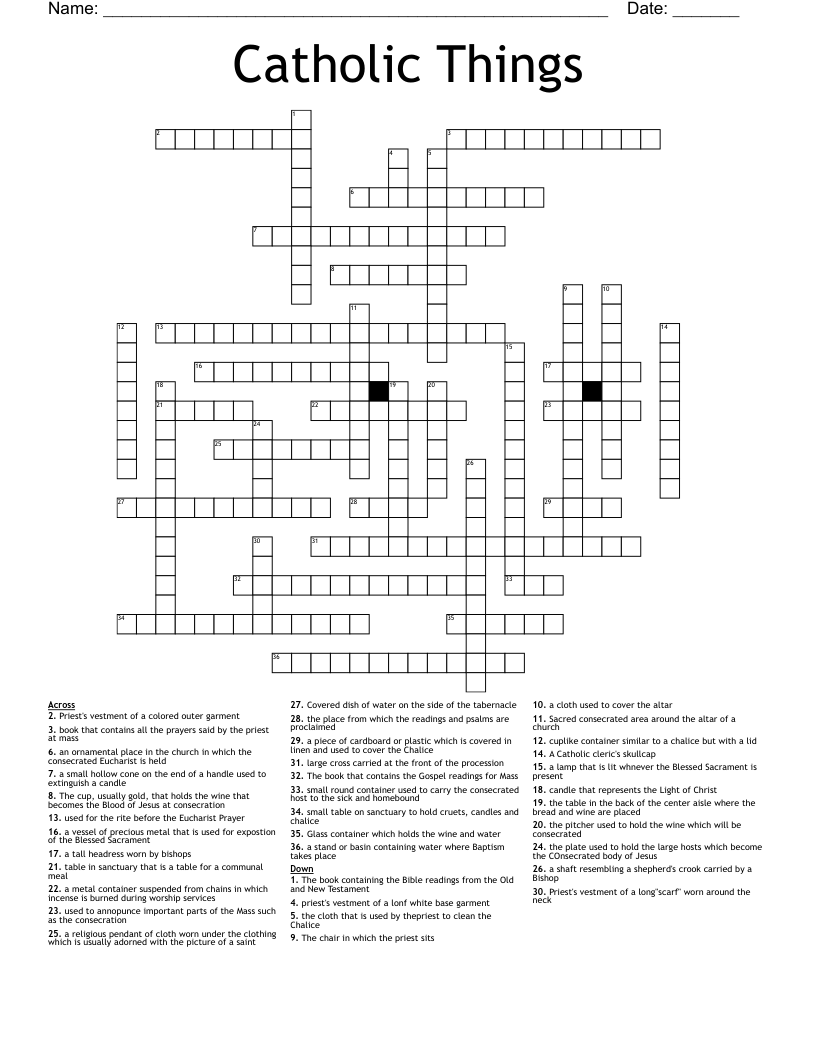 Catholic Things Crossword