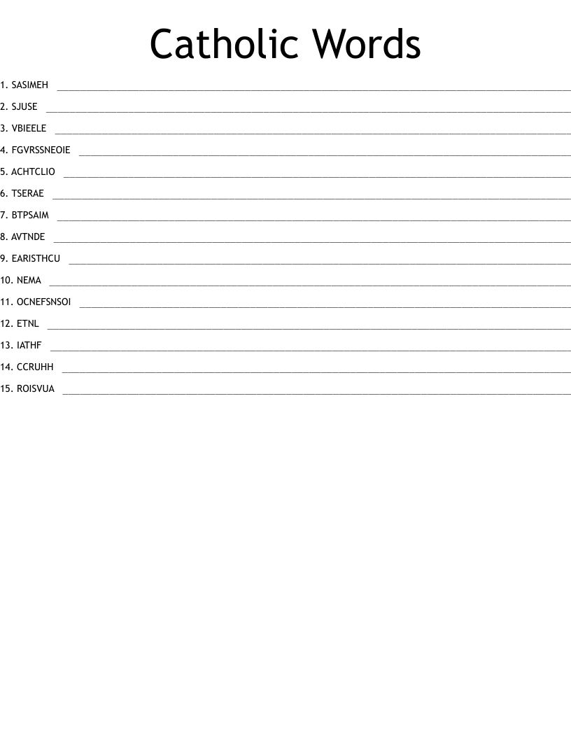 Catholic Words Word Scramble
