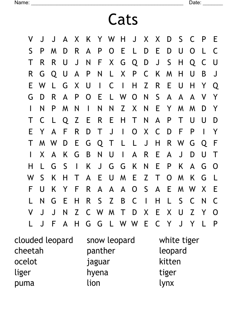 Cats Word Search