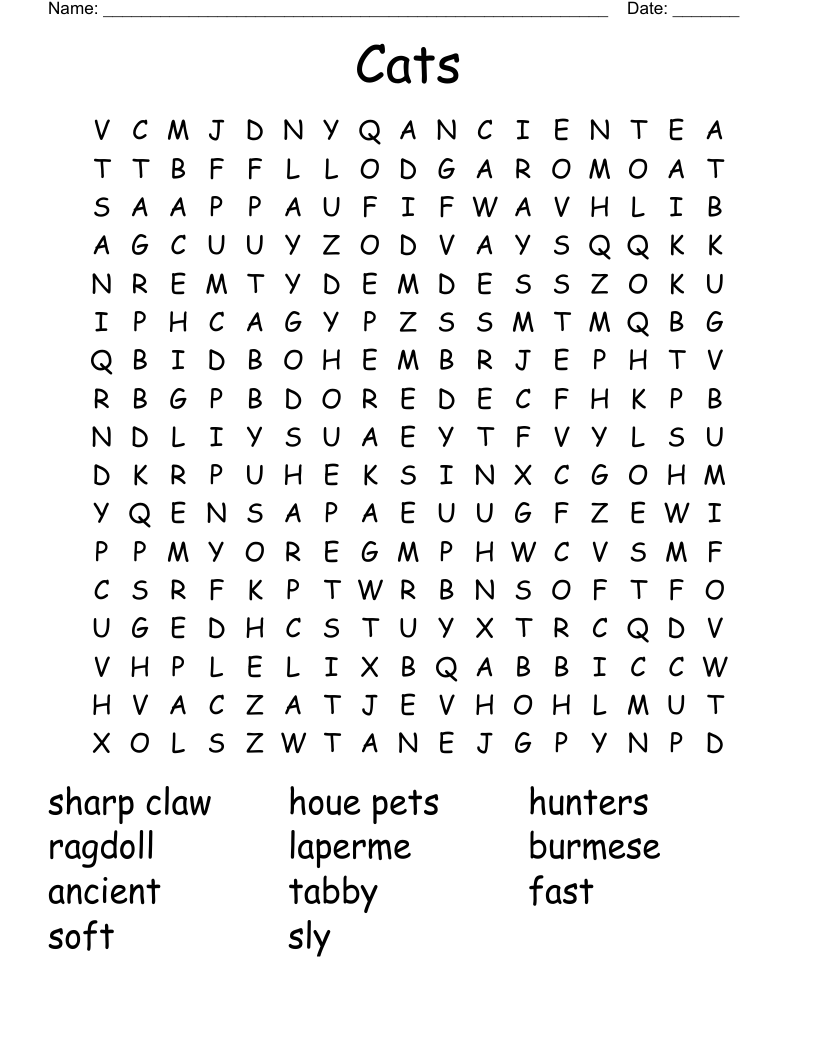Cats Word Search