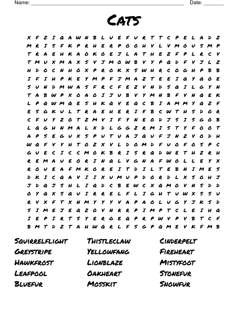 Cats Word Search