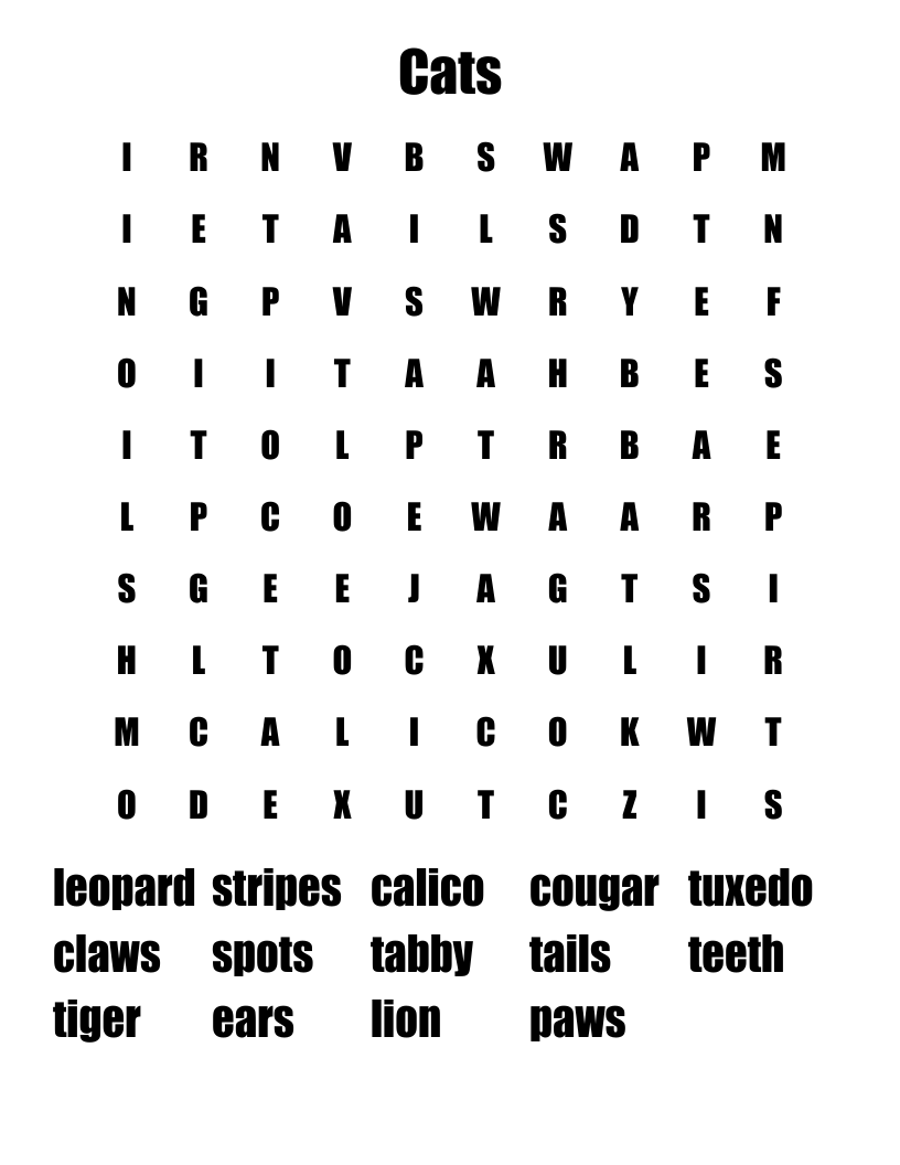 Cats Word Search