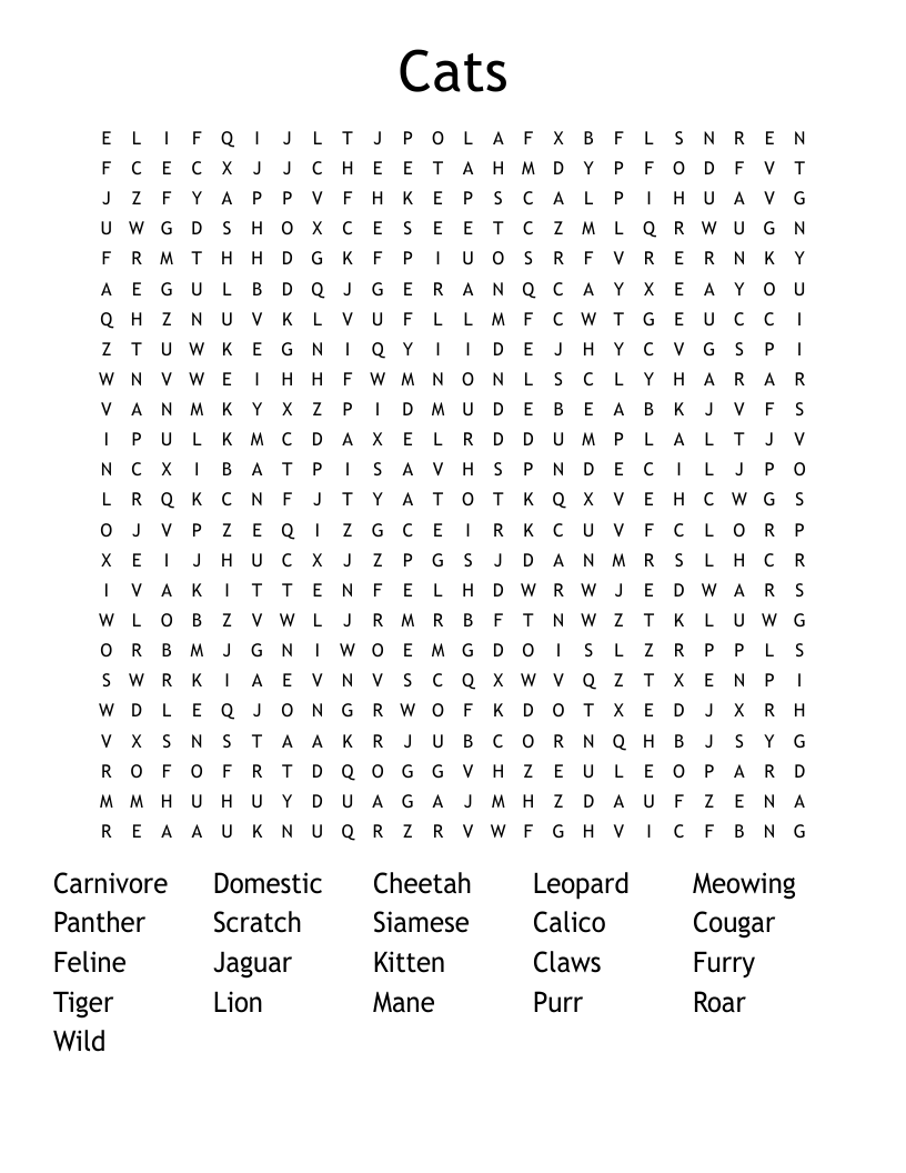 Cats Word Search