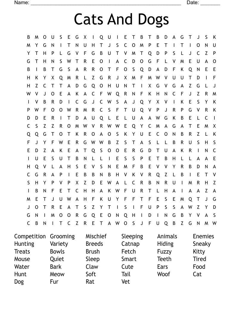 Cats And Dogs Word Search