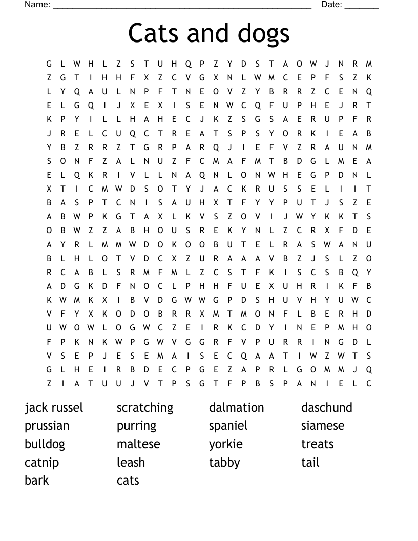 Cats and dogs Word Search