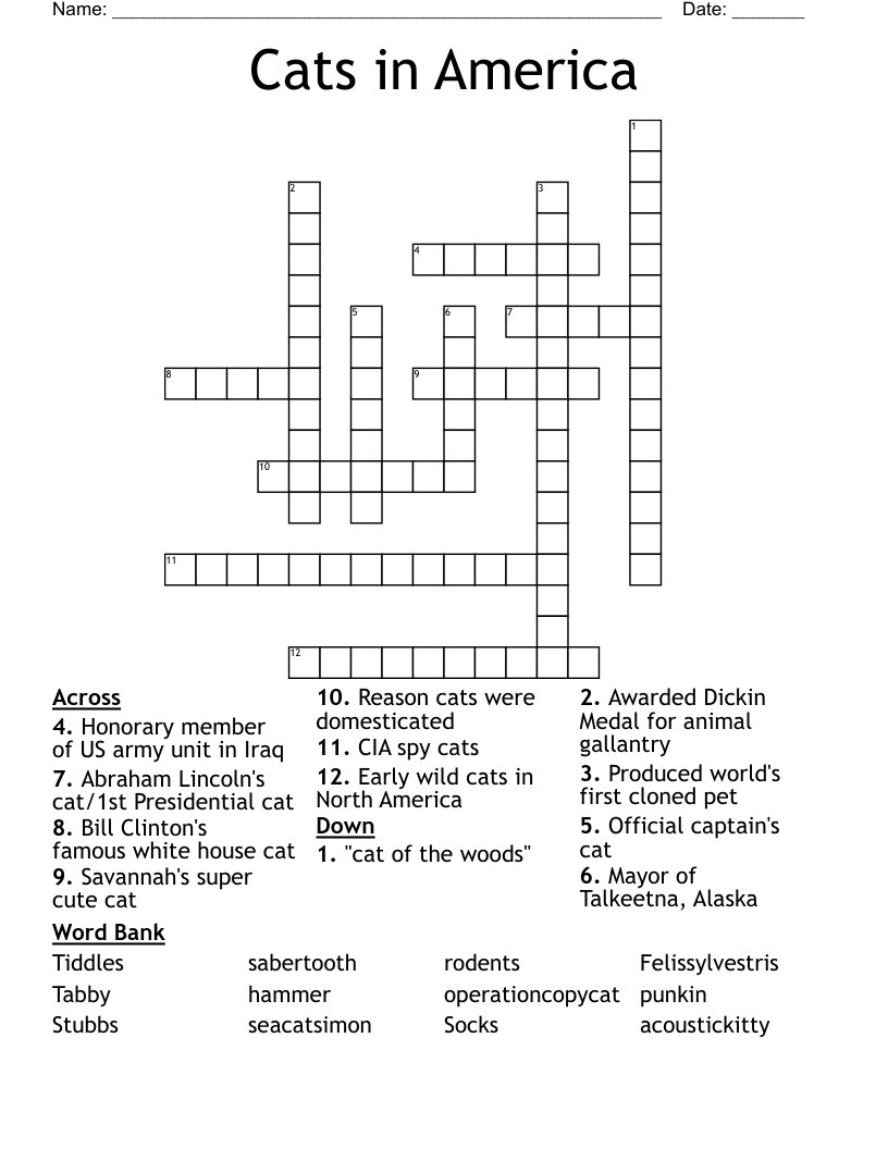 Cats in America Crossword