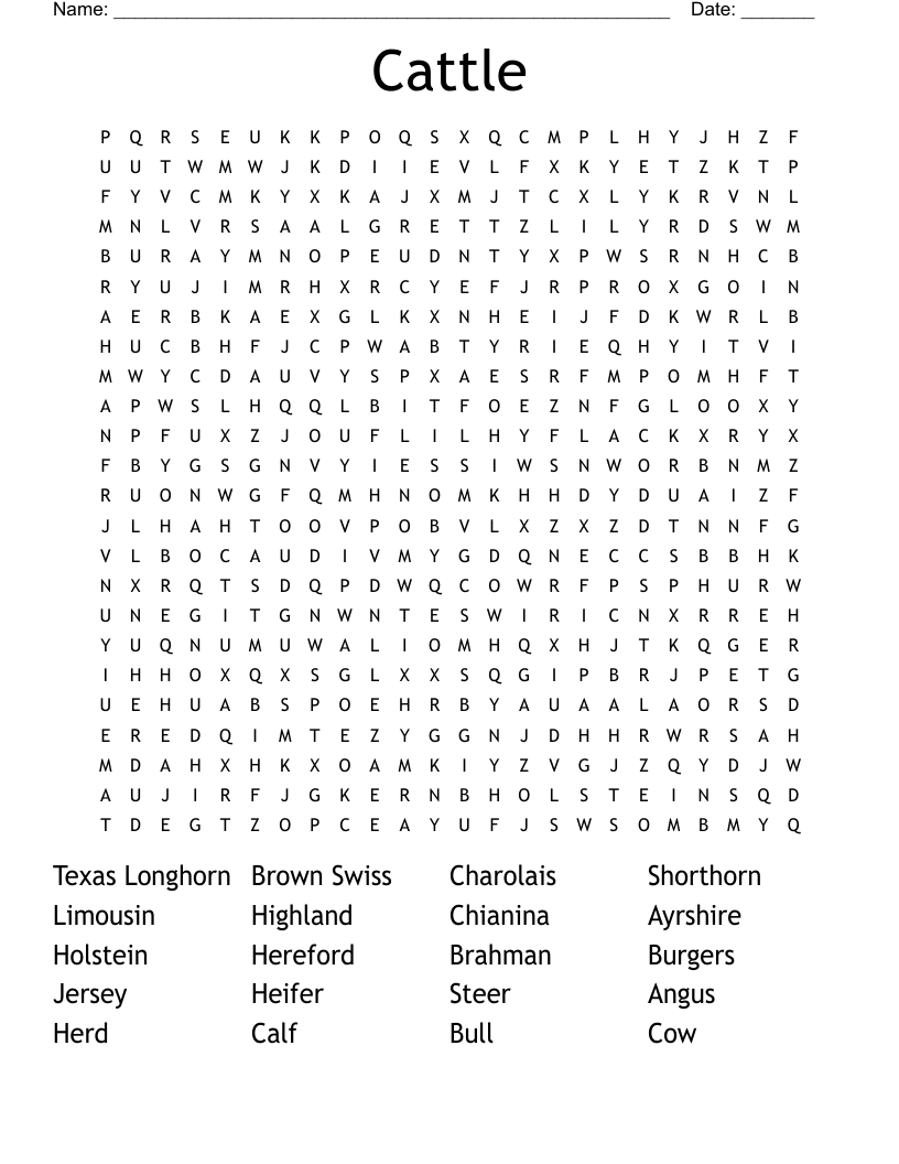 Cattle Word Search