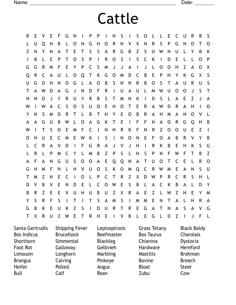 Cattle Word Search