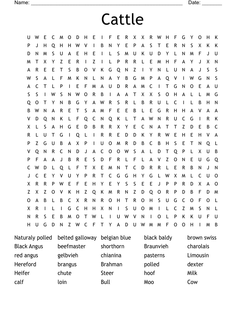 Cattle Word Search