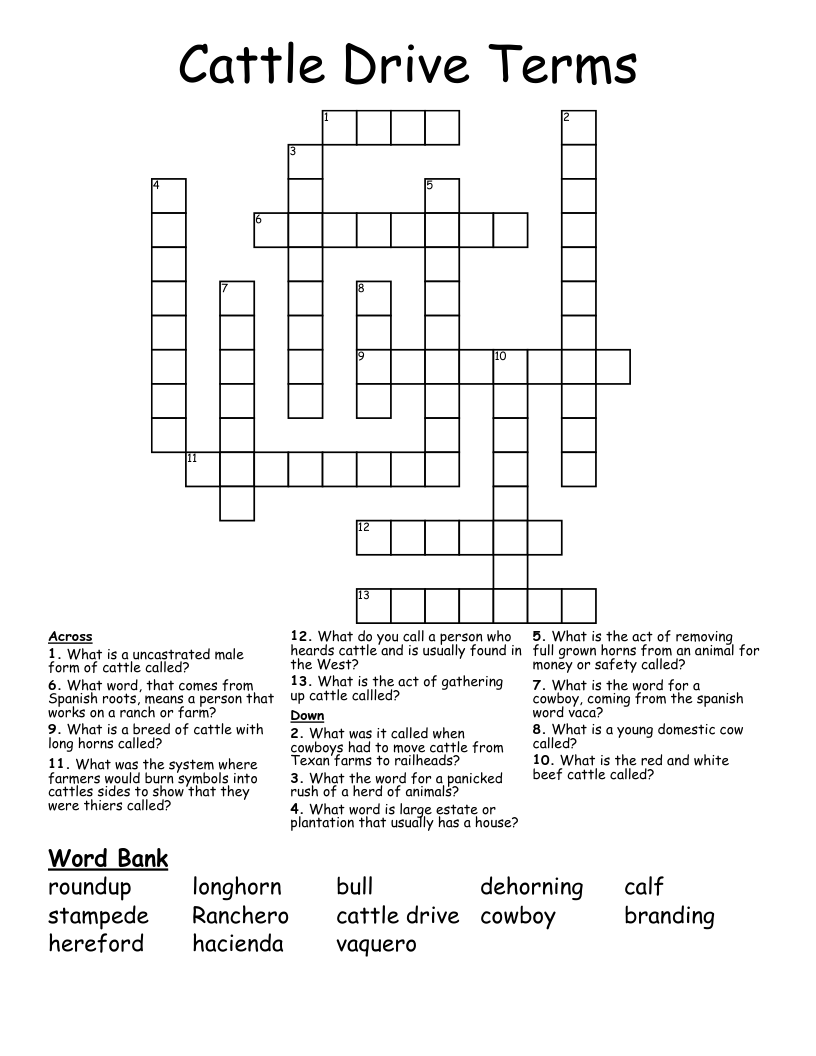 Cattle Drive Terms Crossword