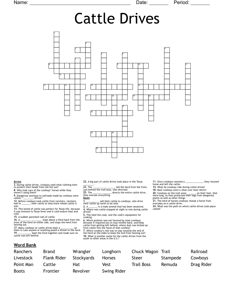Cattle Drives Crossword
