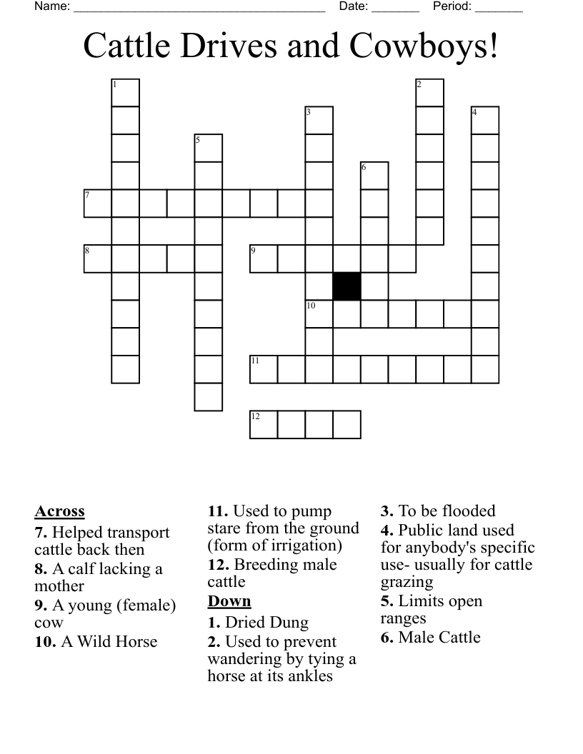 Cattle Drives and Cowboys!  Crossword