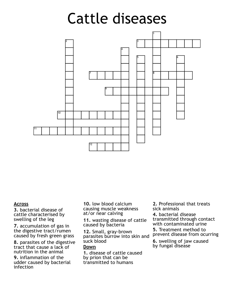 Cattle diseases Crossword