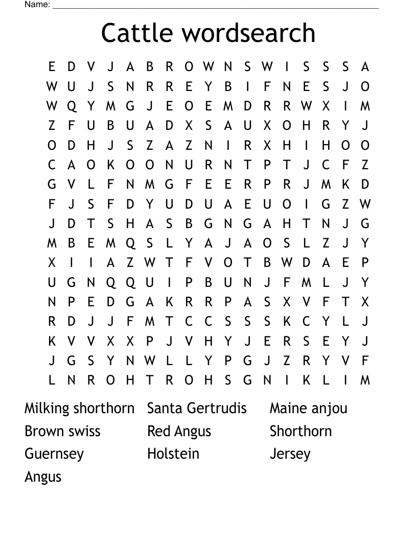 Cattle wordsearch