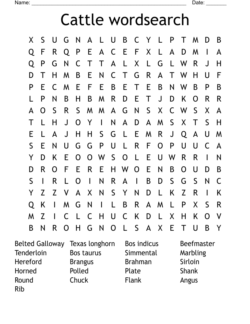 Cattle wordsearch