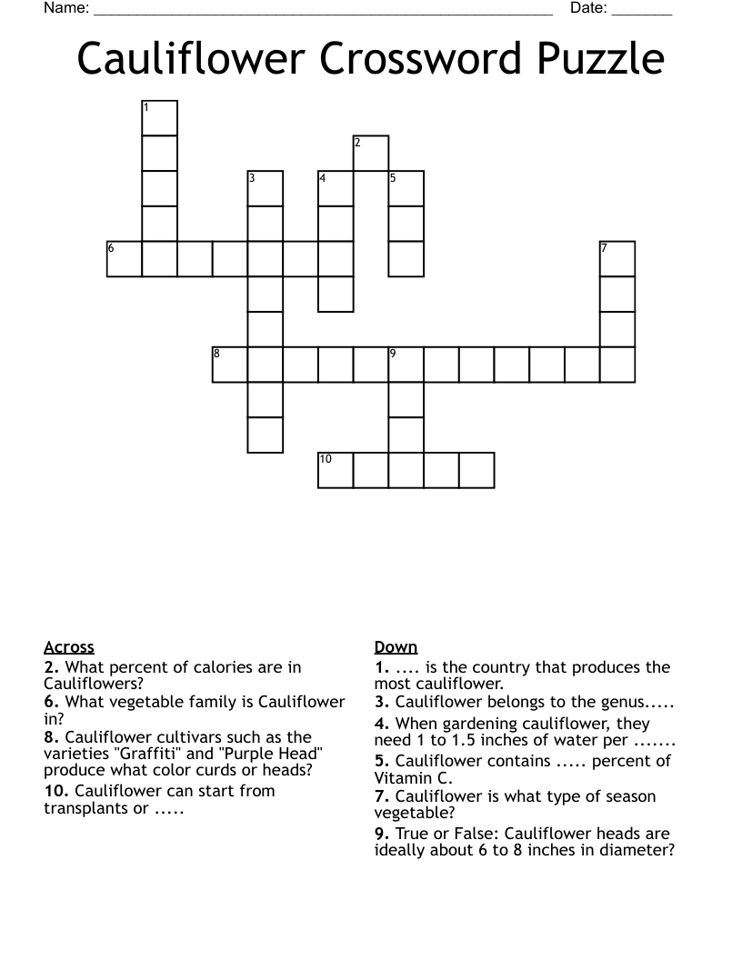 Cauliflower Crossword Puzzle