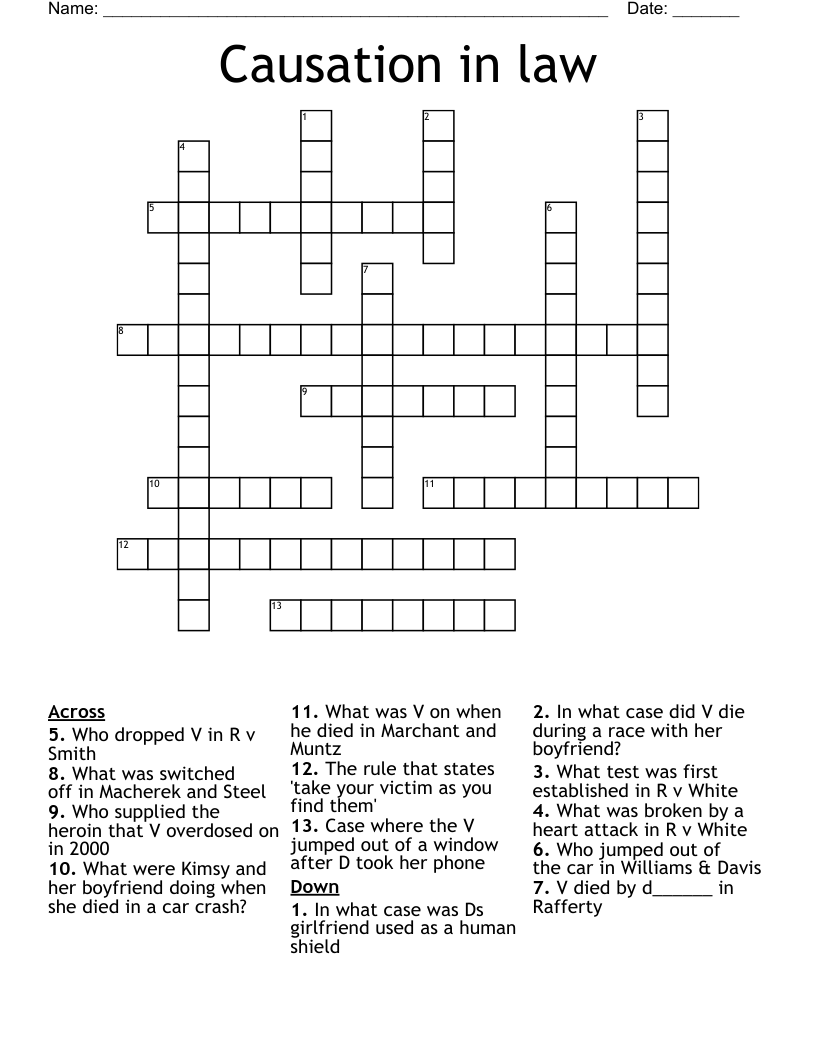 Causation in law Crossword