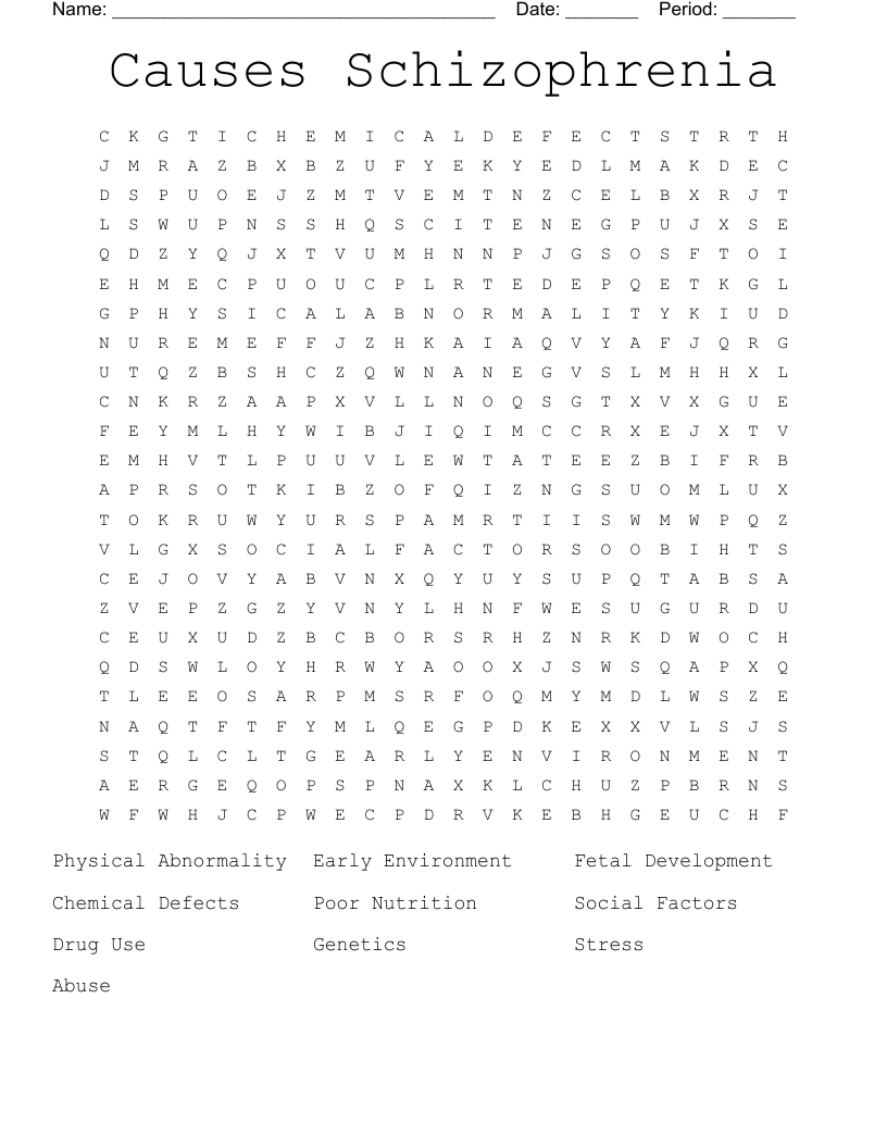 Causes Schizophrenia Word Search